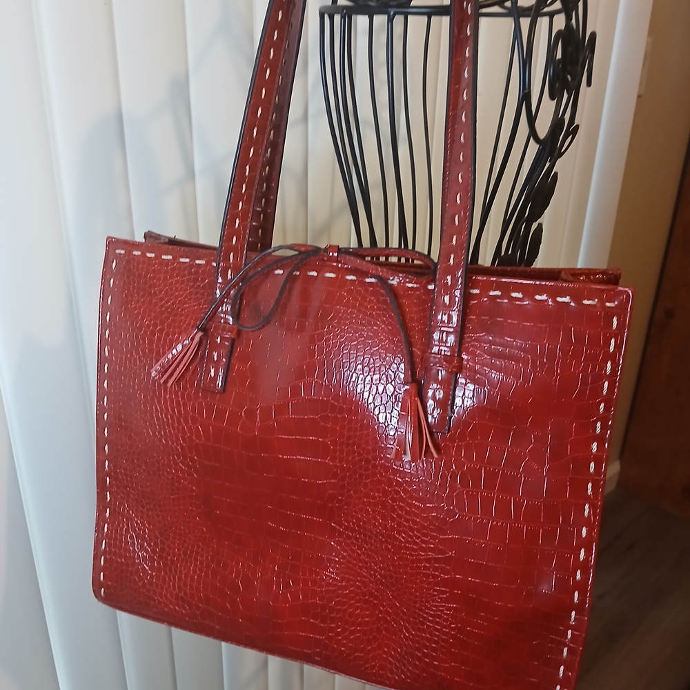 Totes Glossy Red Croc Shoulder Bag